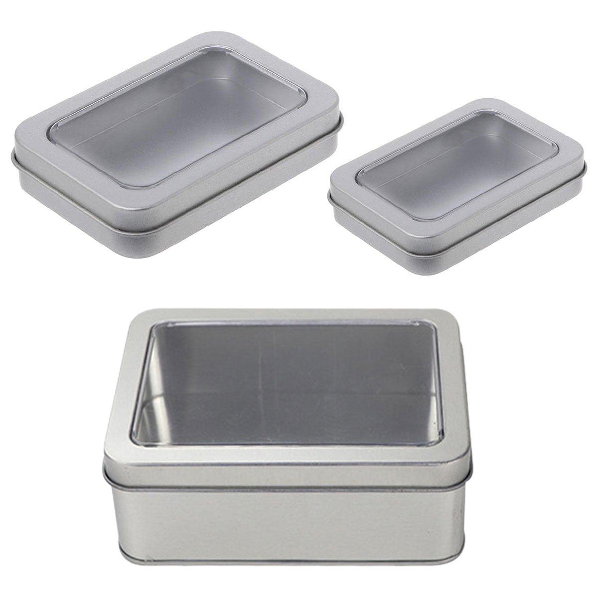 10pcs Metal Iron Box with Open Window Storage Rectangle Packaging Containers - 12.5x9x5cm