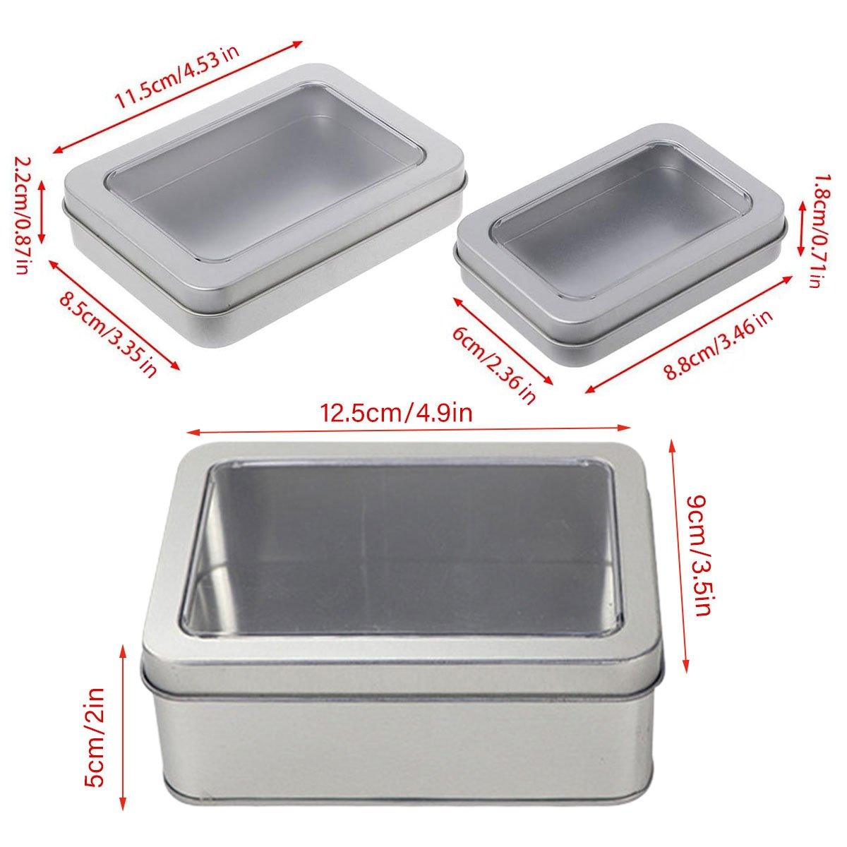 10pcs Metal Iron Box with Open Window Storage Rectangle Packaging Containers - 12.5x9x5cm