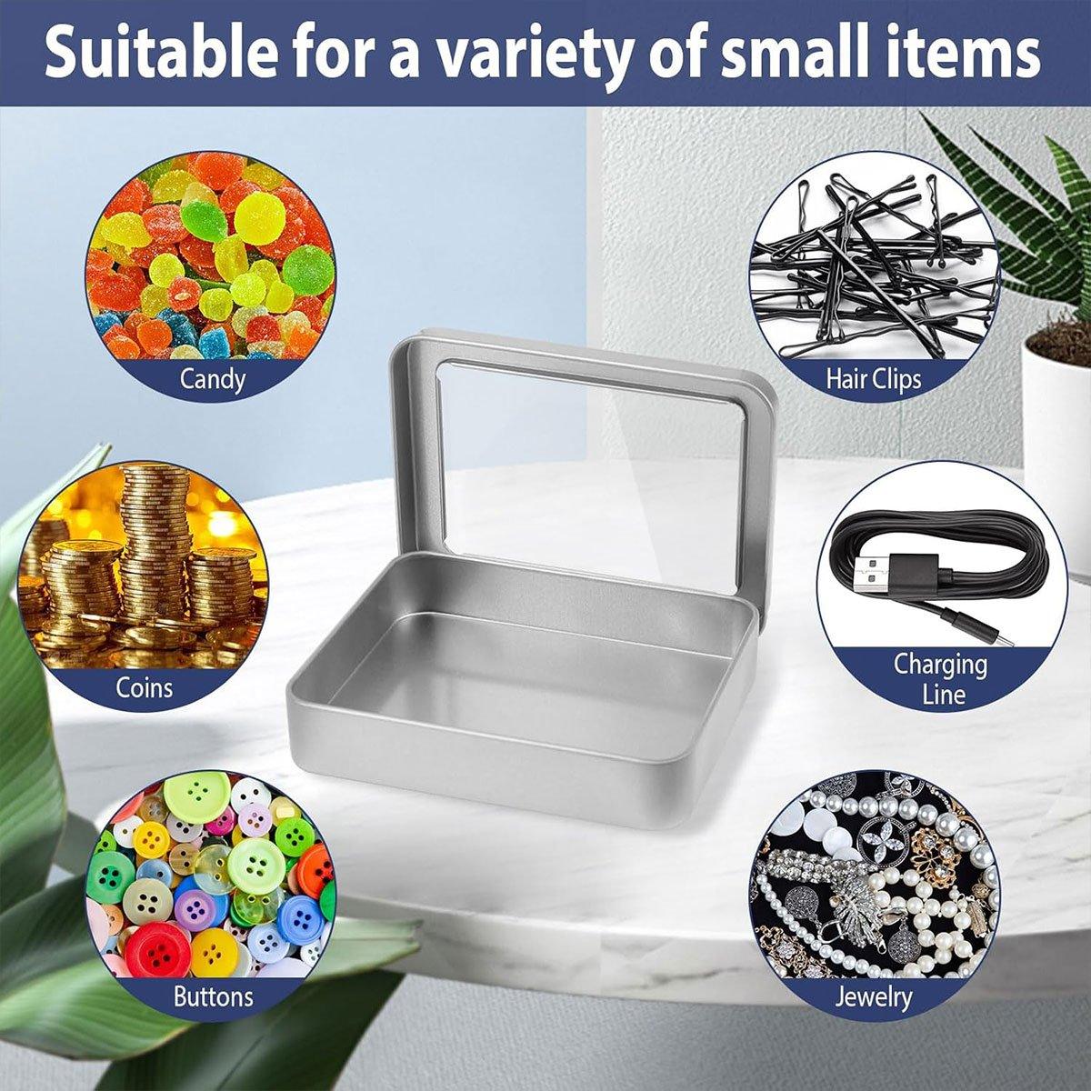 10pcs Metal Iron Box with Open Window Storage Rectangle Packaging Containers - 12.5x9x5cm