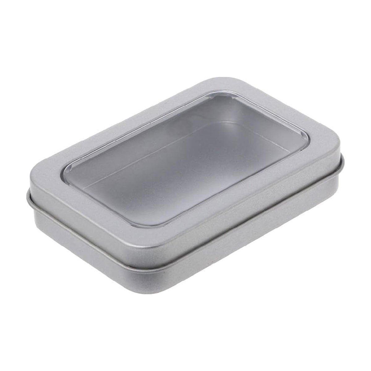 10pcs Metal Iron Box with Open Window Storage Rectangle Packaging Containers - 12.5x9x5cm