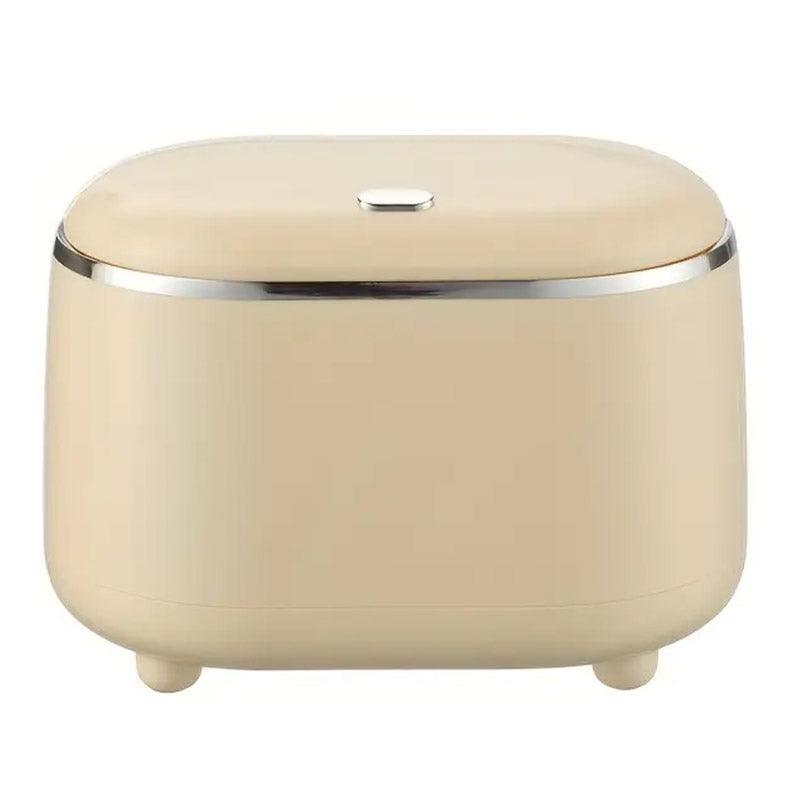 Small Desktop Trash Can Oval Pop Up Lid Rubbish Bin Waste Organizer Container - Beige