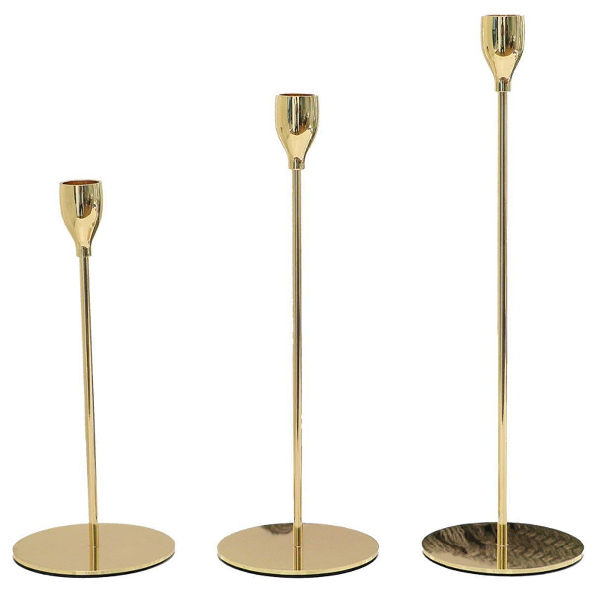 Set of 3 Decorative Candlestick Holder Candle Stand for Wedding / Dinner / Party - French Gold