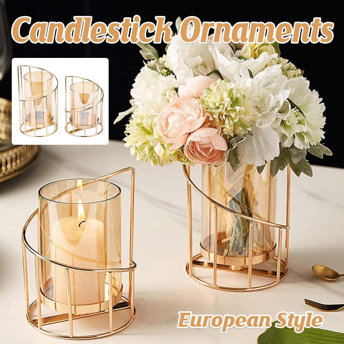 Wrought Iron Candle Holder Romantic Candlestick Ornament Dinner Table Decor Prop - L