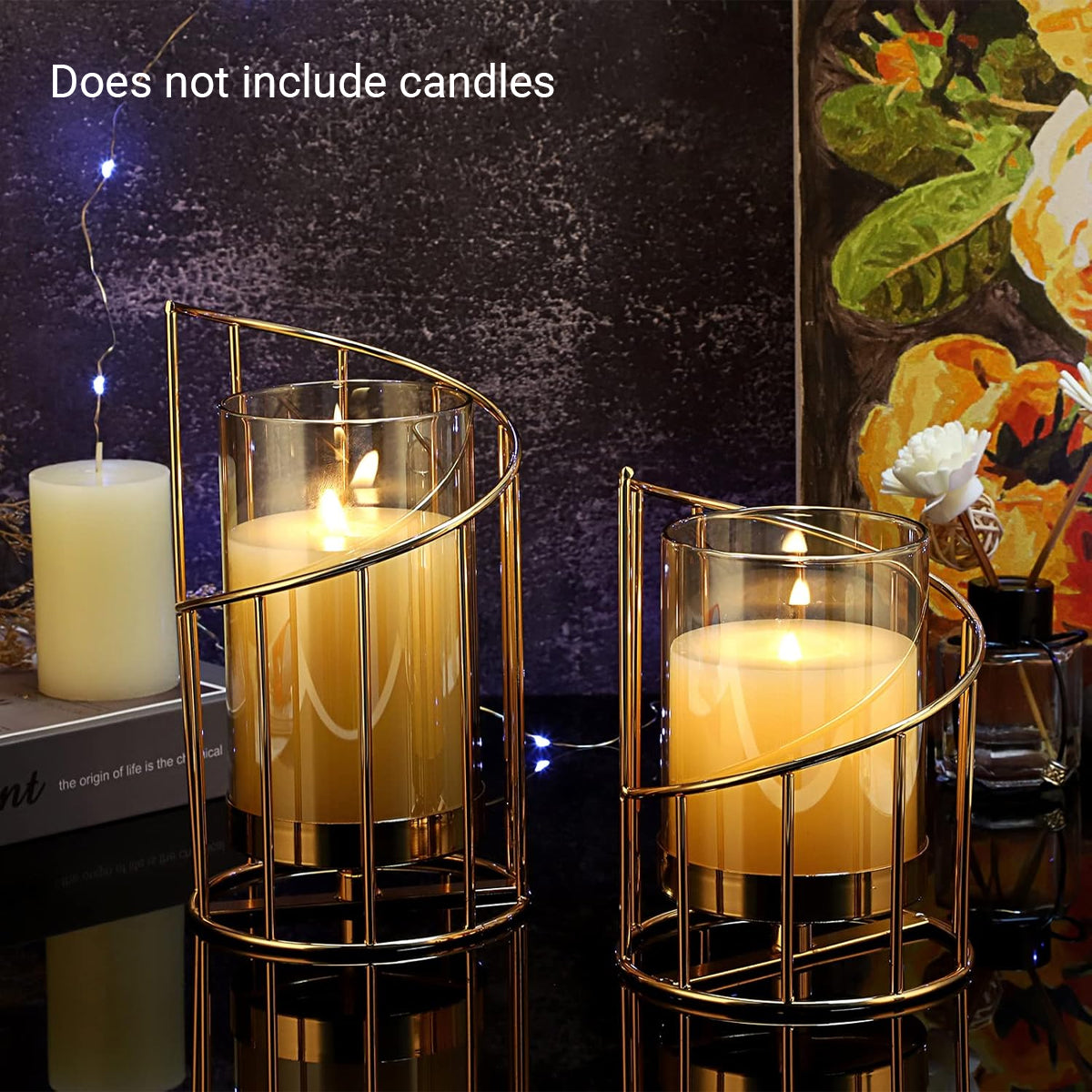 Wrought Iron Candle Holder Romantic Candlestick Ornament Dinner Table Decor Prop - L