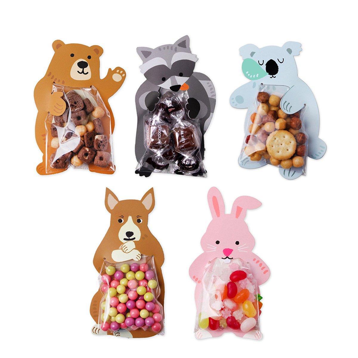 100pcs Cute 3D Cartoon Animal Candy Bags for Party Favors Birthday Gift Wrapping - Cuddly Bear