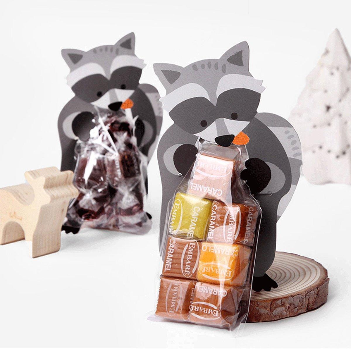 100pcs Cute 3D Cartoon Animal Candy Bags for Party Favors Birthday Gift Wrapping - Gray Fox