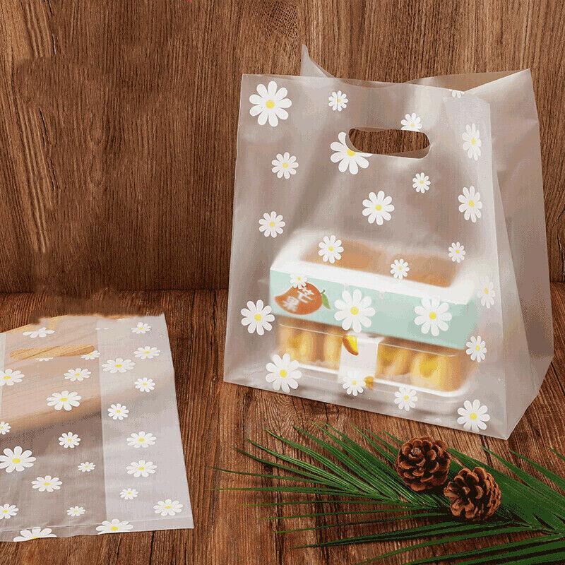 100Pcs Clear Daisy Cookie Bags with Handle - Party Candy Packaging - Daisy