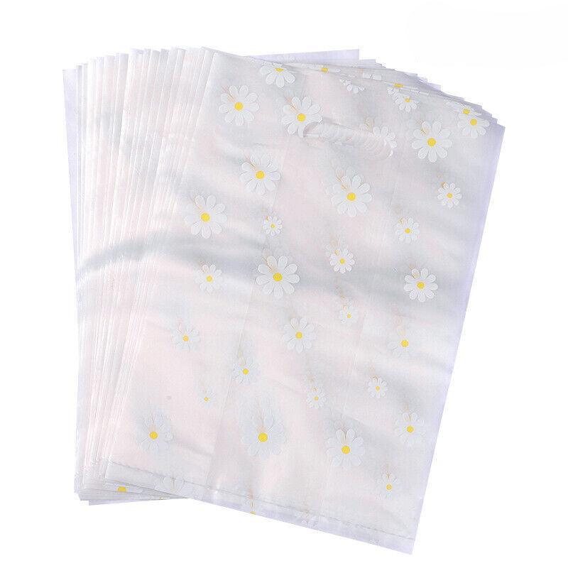 100Pcs Clear Daisy Cookie Bags with Handle - Party Candy Packaging - Daisy