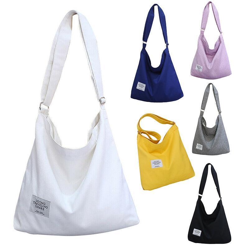 Womens Large Canvas Handbag Ladies Travel Messenger Shoulder Bag Hobo Tote Purse - Light Grey