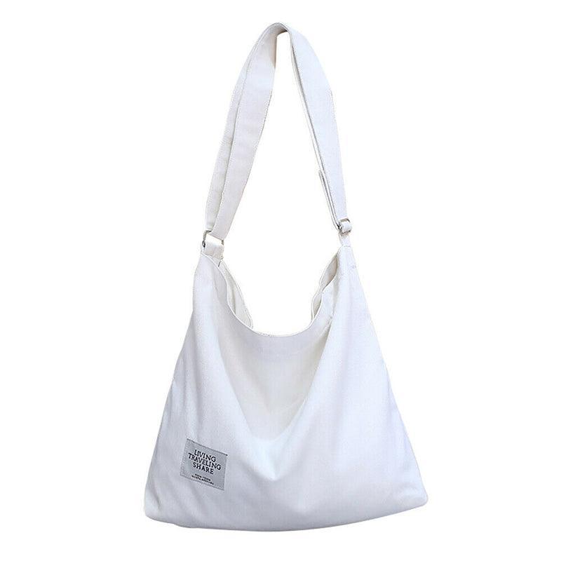 Womens Large Canvas Handbag Ladies Travel Messenger Shoulder Bag Hobo Tote Purse - Light Grey