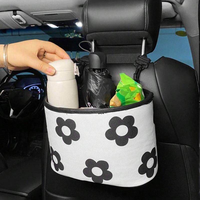 Hanging Backseat Storage Organiser Box for Car Rubbish and Essentials - Flower