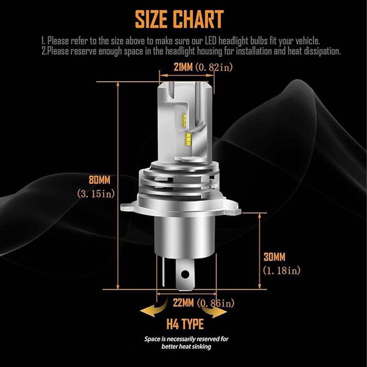 2 Pack H4 LED Headlight Bulbs 6000K White 9600LM High Low Beam Canbus Ready