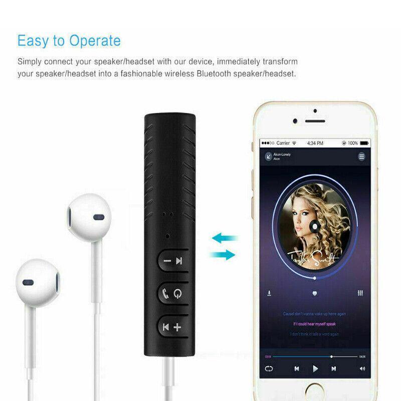 Bluetooth 5.0 Audio Receiver Wireless 3.5mm AUX Music Adapter for Car Home Stereo - White