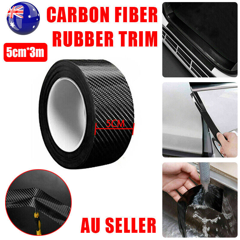 Cardoor Sill Protector Strip Carbon Fiber Bumper Sticker Rubber Trim Edge 5Cm*3M