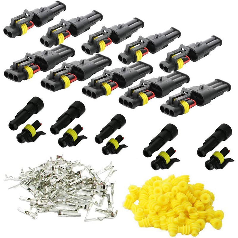 10 Set 2 Pin Waterproof Car Electrical Wire Sealed Connector Plug Cable 12V Kit