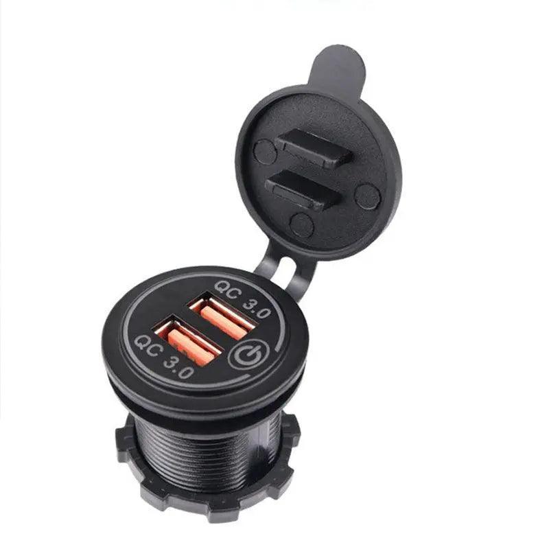 1× Dual USB Car Charger QC 3.0 Quick Charge 12V-24V Power Outlet - Blue