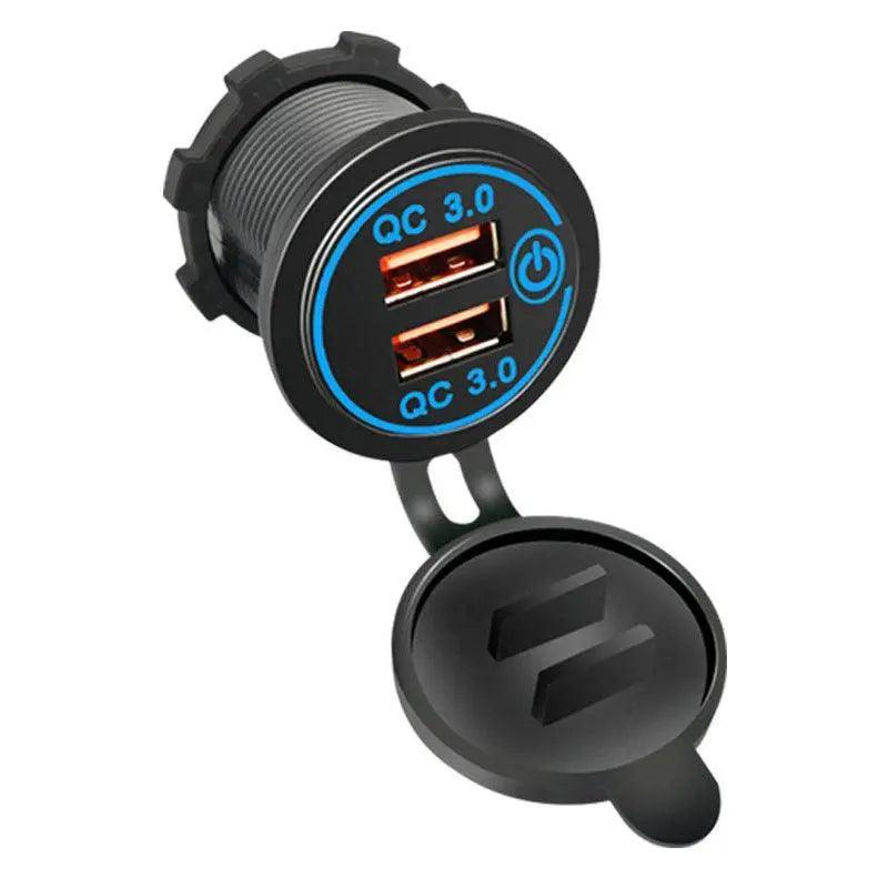 1× Dual USB Car Charger QC 3.0 Quick Charge 12V-24V Power Outlet - Blue