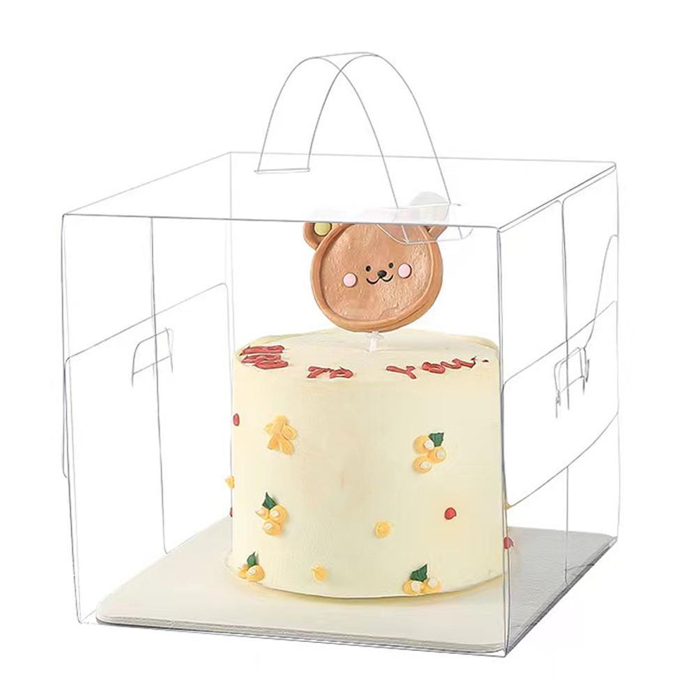 30x Transparent Disposable Cake Boxes with Handles Premium Quality Packagin - 30pcs-5inch-15*15*13cm
