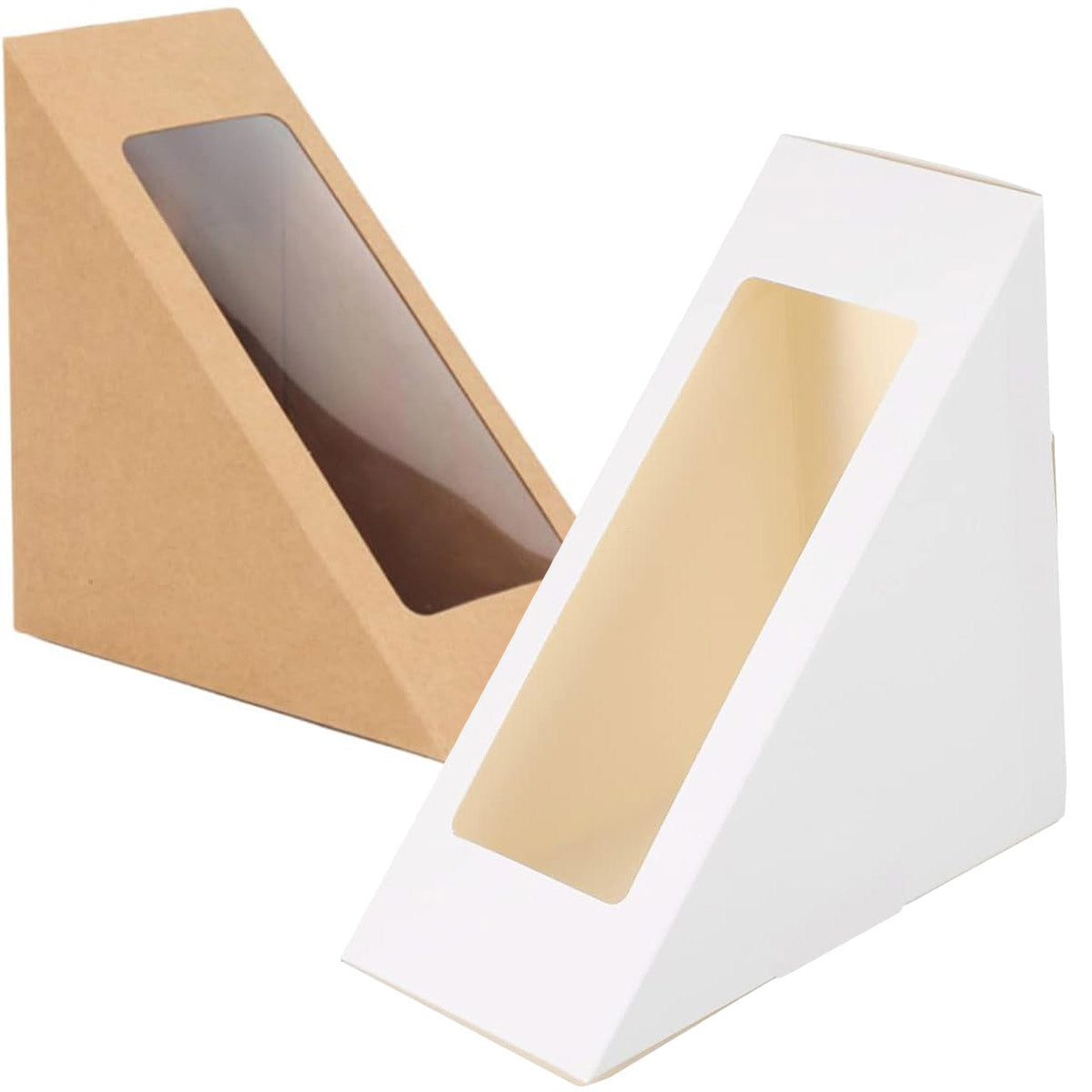 100PCS Sandwich Wedge Box Triangle Paper Container Cupcake Cake Box with Window - White