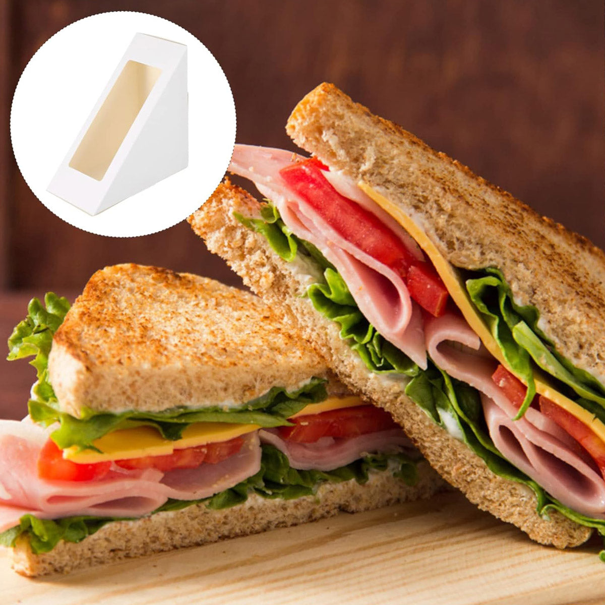 100PCS Sandwich Wedge Box Triangle Paper Container Cupcake Cake Box with Window - White