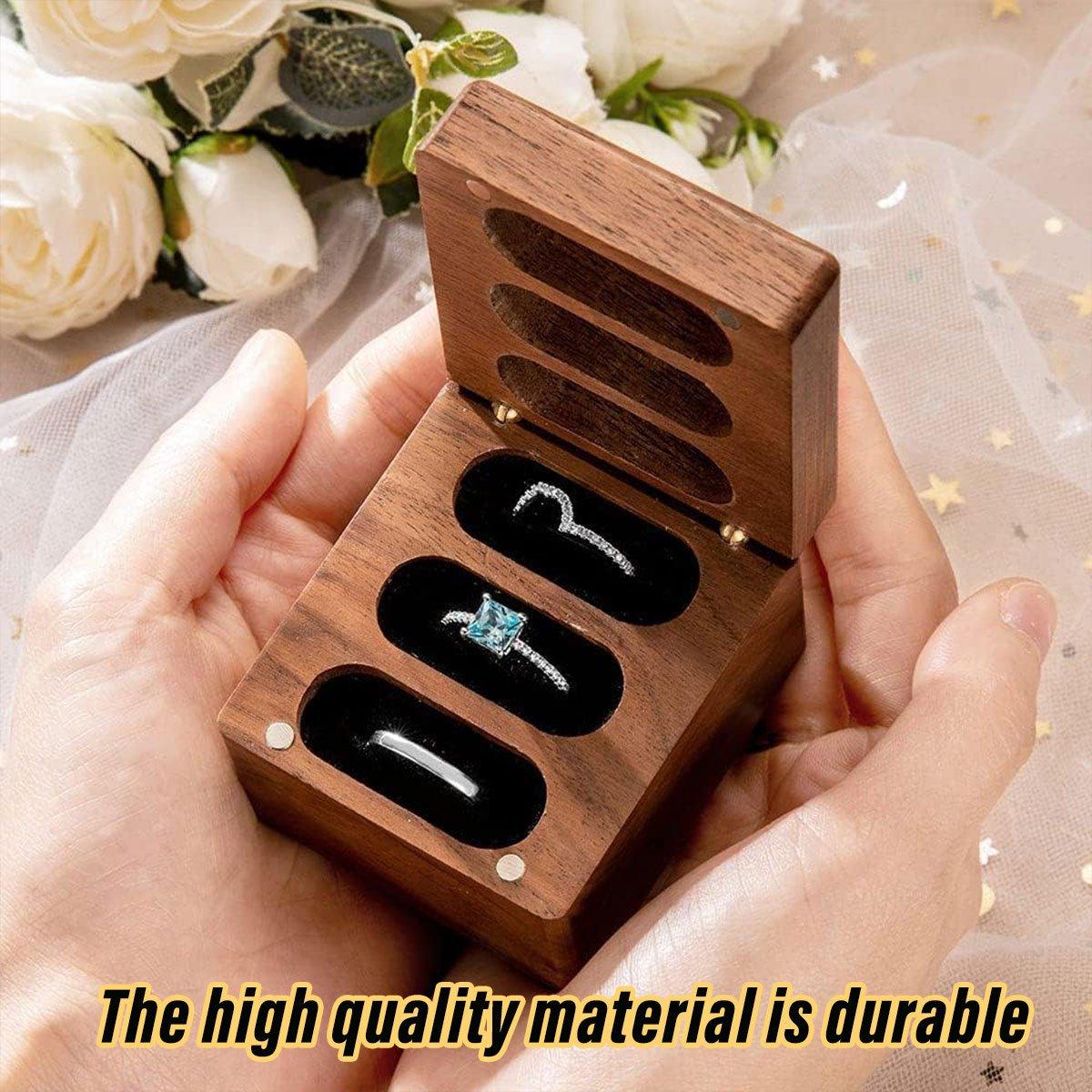 Wooden Ring Jewellery Box High Storage Box with Three Compartments for Rings