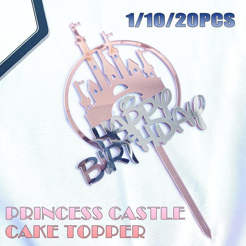 Up to 20pcs Princess Cake Topper Castle Cupcake Party Birthday Supplies Pink - 1pc