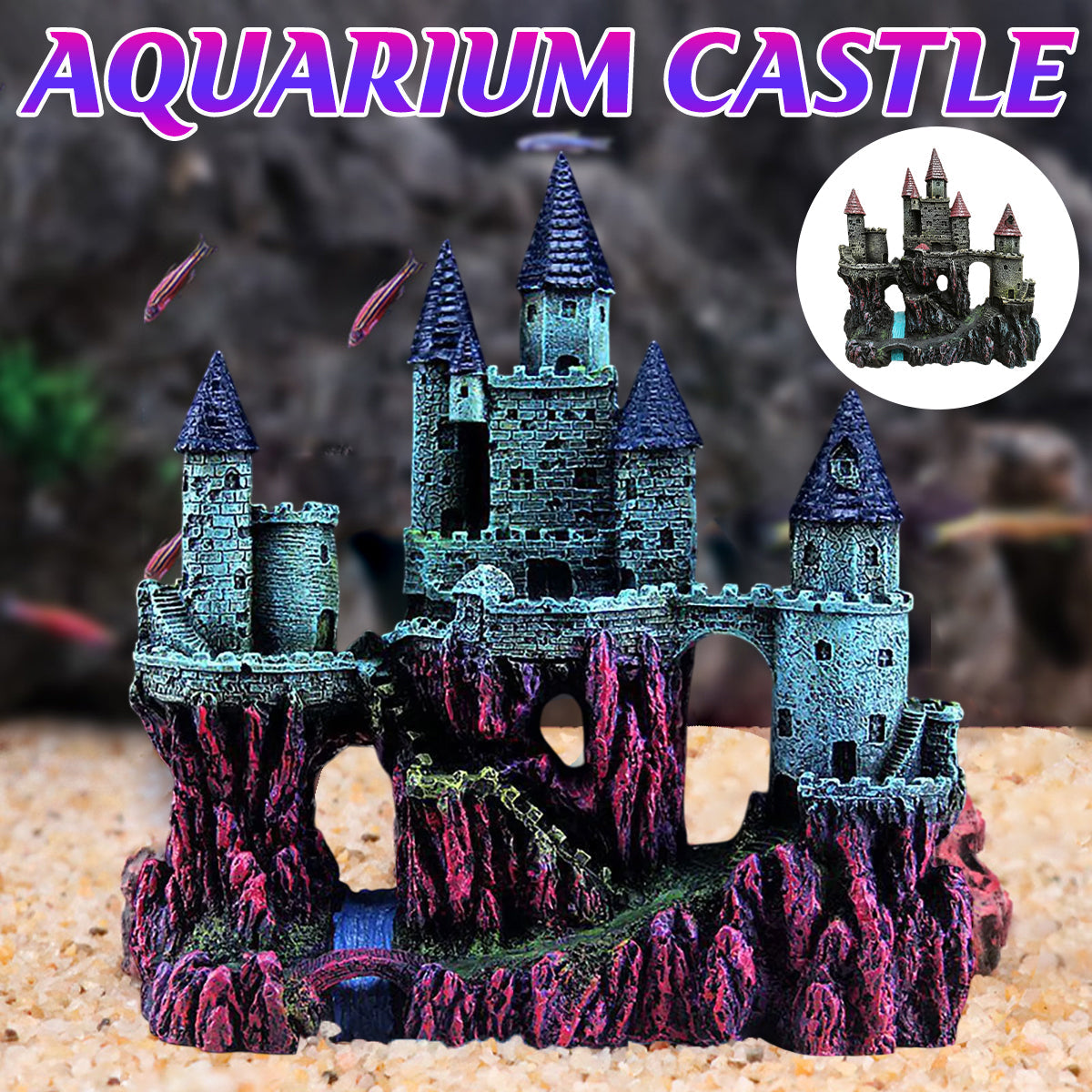 Aquarium Castle Ornament Fish Tank Decoration Medieval Style Resin Decor Home - B
