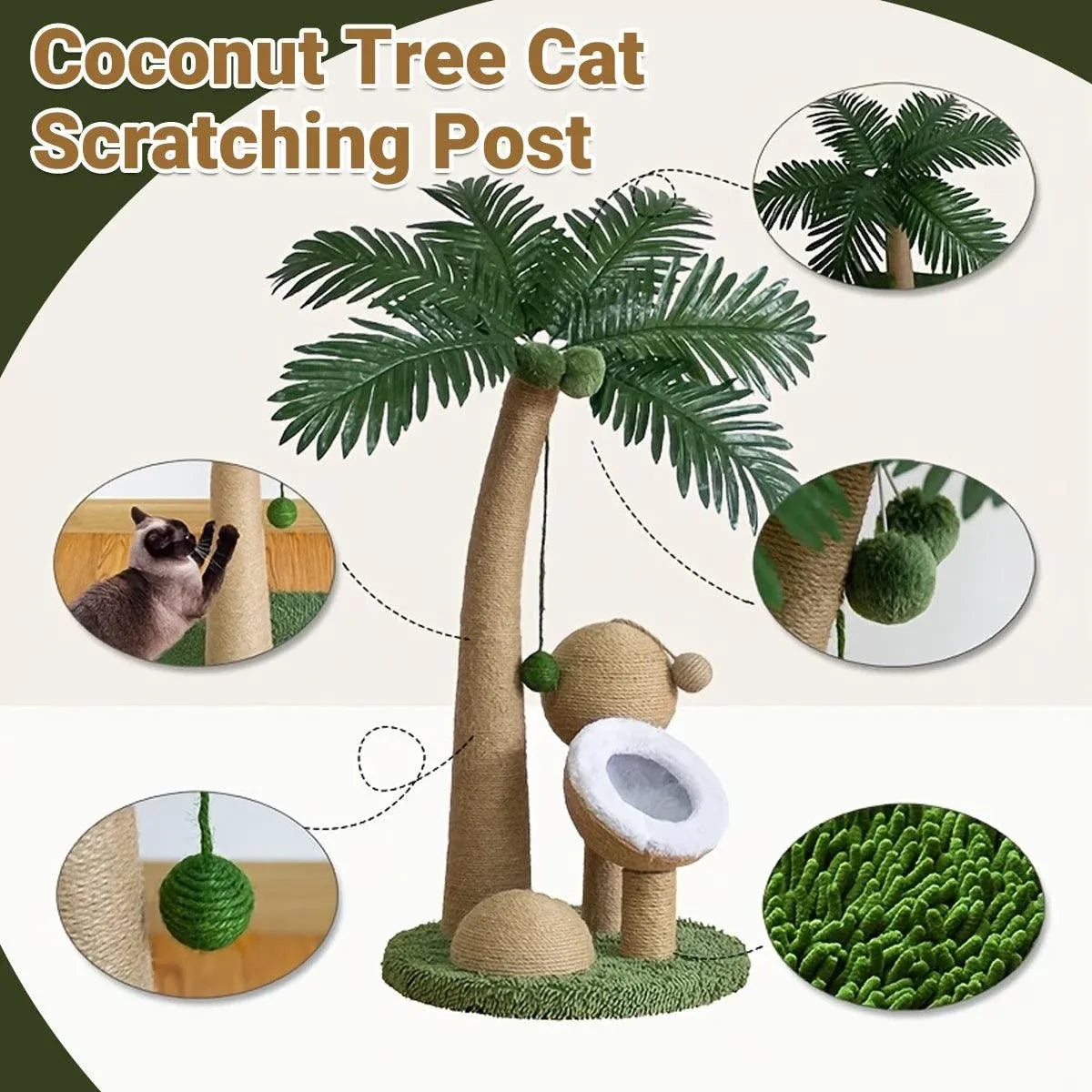 1-Piece Coconut-Style Cat Scratching Post, Green