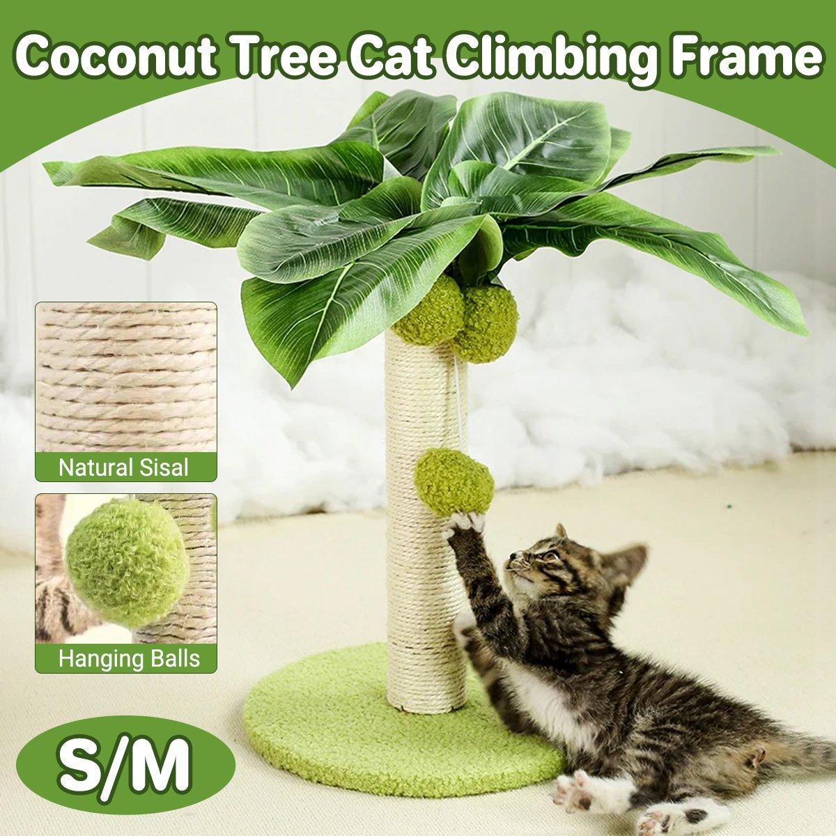 Cat Scratching Coconut Tree Kitten Post Sisal Covered Scratcher Pole Toy 32/38cm - S