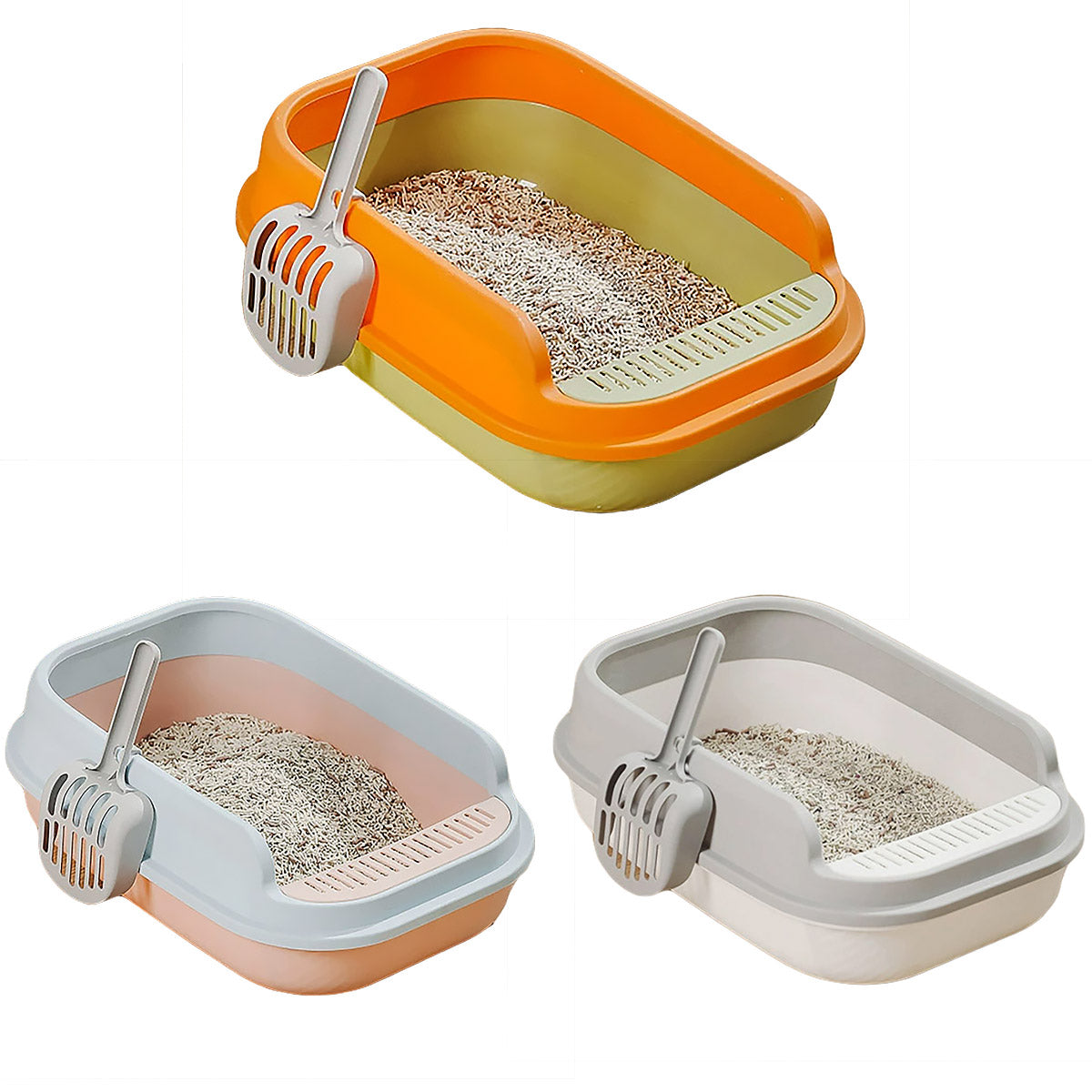 12L Semi Enclosed Large Cat Litter Box with Delivery Shovel Easy Clean Toilet - Green-Orange