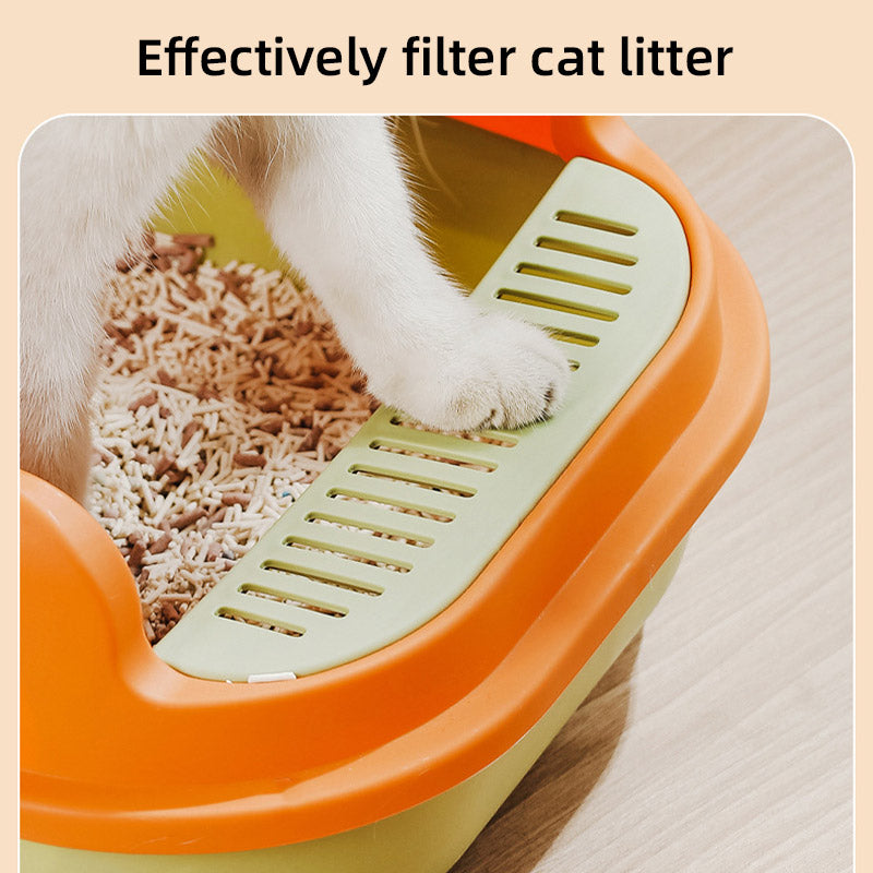 12L Semi Enclosed Large Cat Litter Box with Delivery Shovel Easy Clean Toilet - Green-Orange