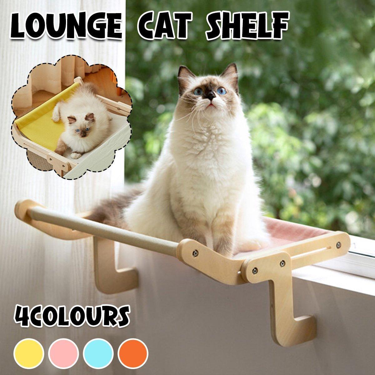 Window Hanging Cat Hammock Solid Wood Sun Bed Nest for All Seasons Durable - Grey+Pink