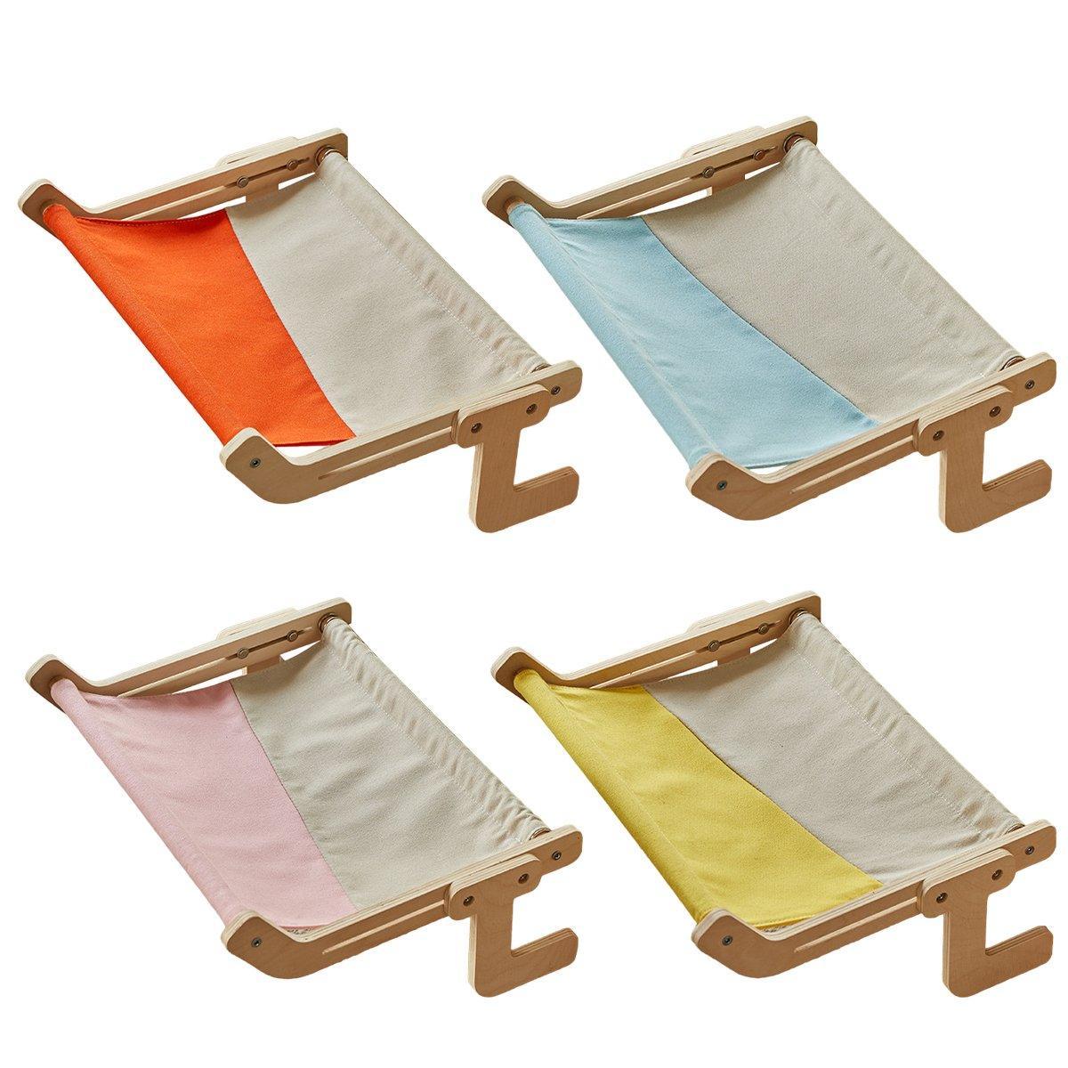 Window Hanging Cat Hammock Solid Wood Sun Bed Nest for All Seasons Durable - Grey+Yellow