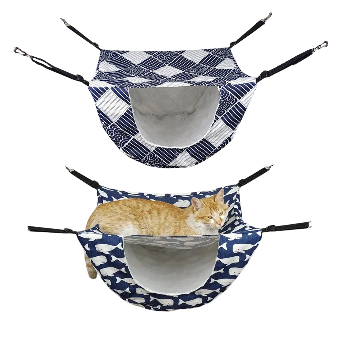 Cat Hammock Hanging Bed Cage Nest Soft Pet House Basket Cat Sleeping Supplies - Sea Blue Checkered