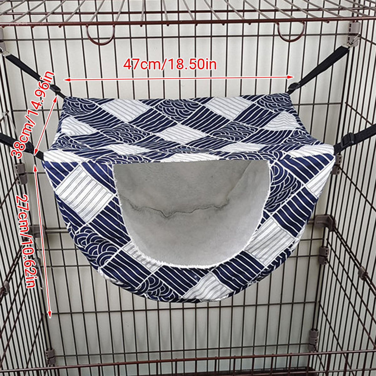 Cat Hammock Hanging Bed Cage Nest Soft Pet House Basket Cat Sleeping Supplies - Sea Blue Checkered