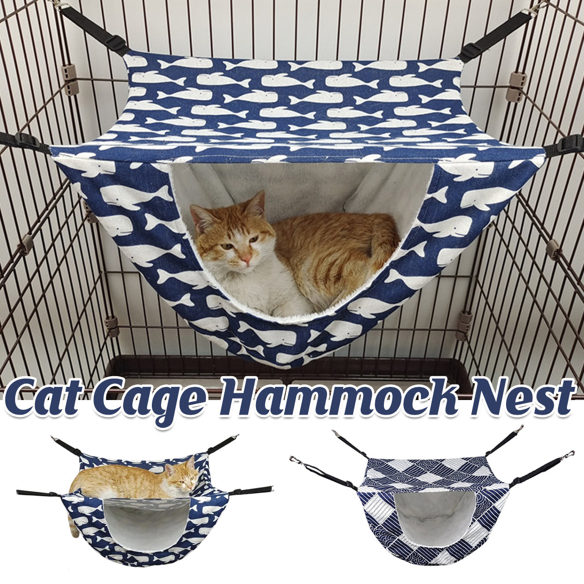 Cat Hammock Hanging Bed Cage Nest Soft Pet House Basket Cat Sleeping Supplies - Blue Whale
