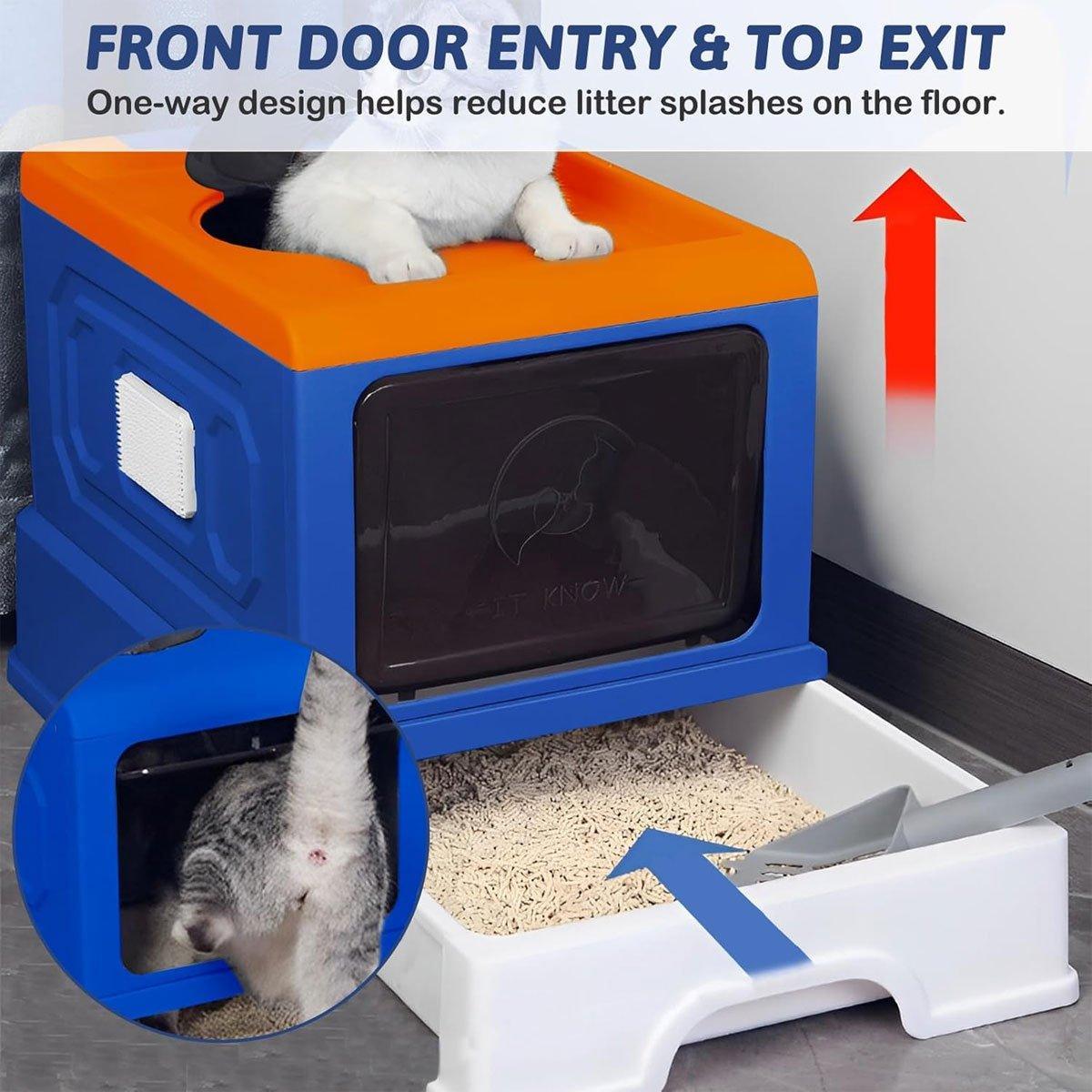 Folding Enclosed Cat Litter Box Foldable Drawer Toilet Anti-Splash Pet Supplies - Blue