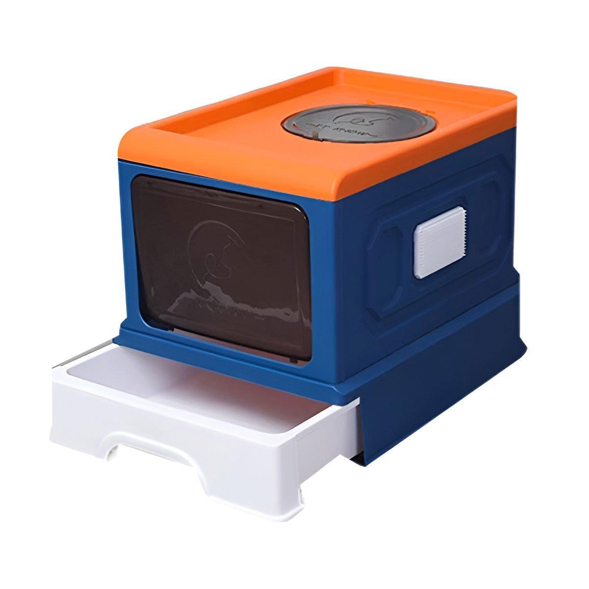 Folding Enclosed Cat Litter Box Foldable Drawer Toilet Anti-Splash Pet Supplies - Blue