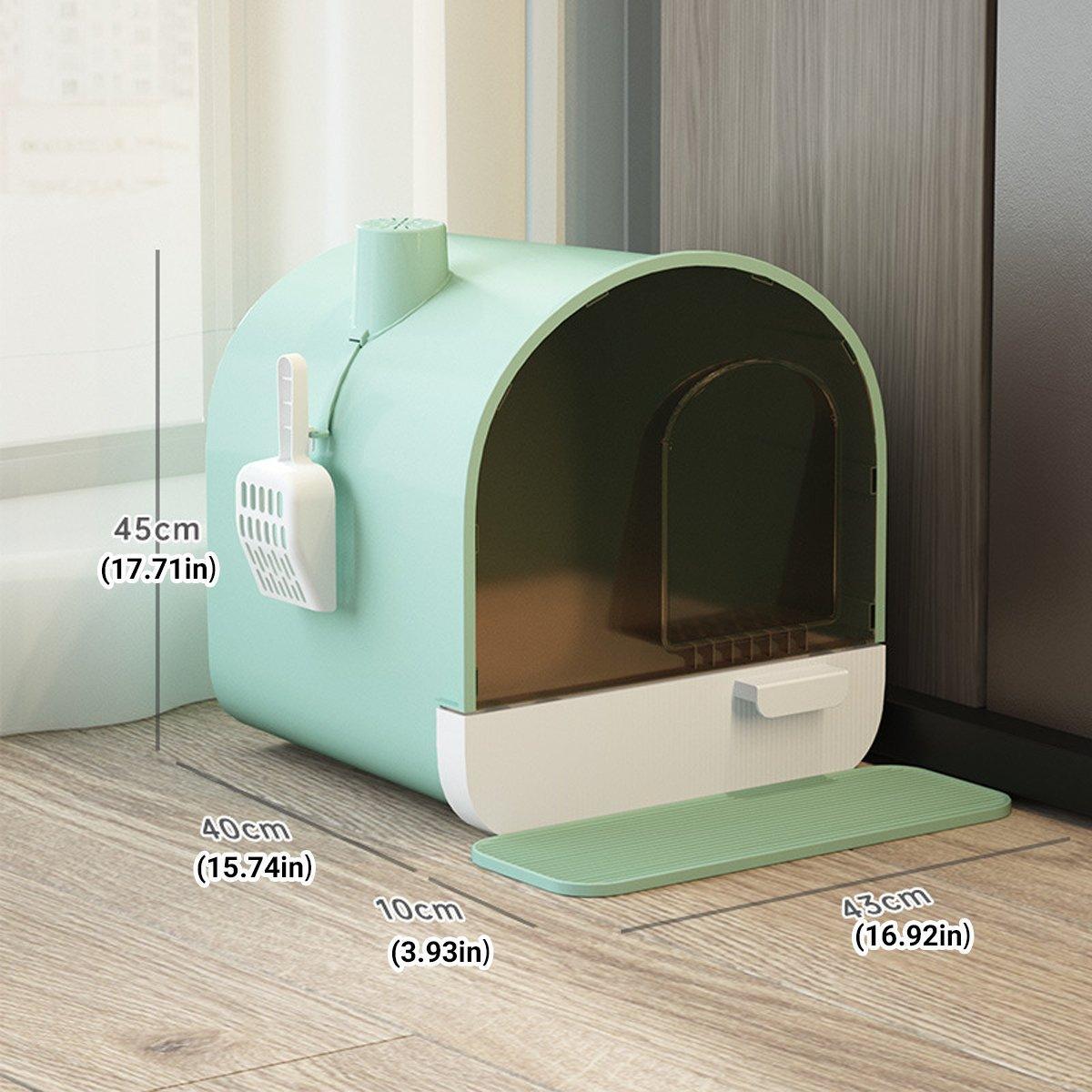 Fully Enclosed Cat Litter Pan Large Litter Box with Drawer Cat Toilet Tray - Green