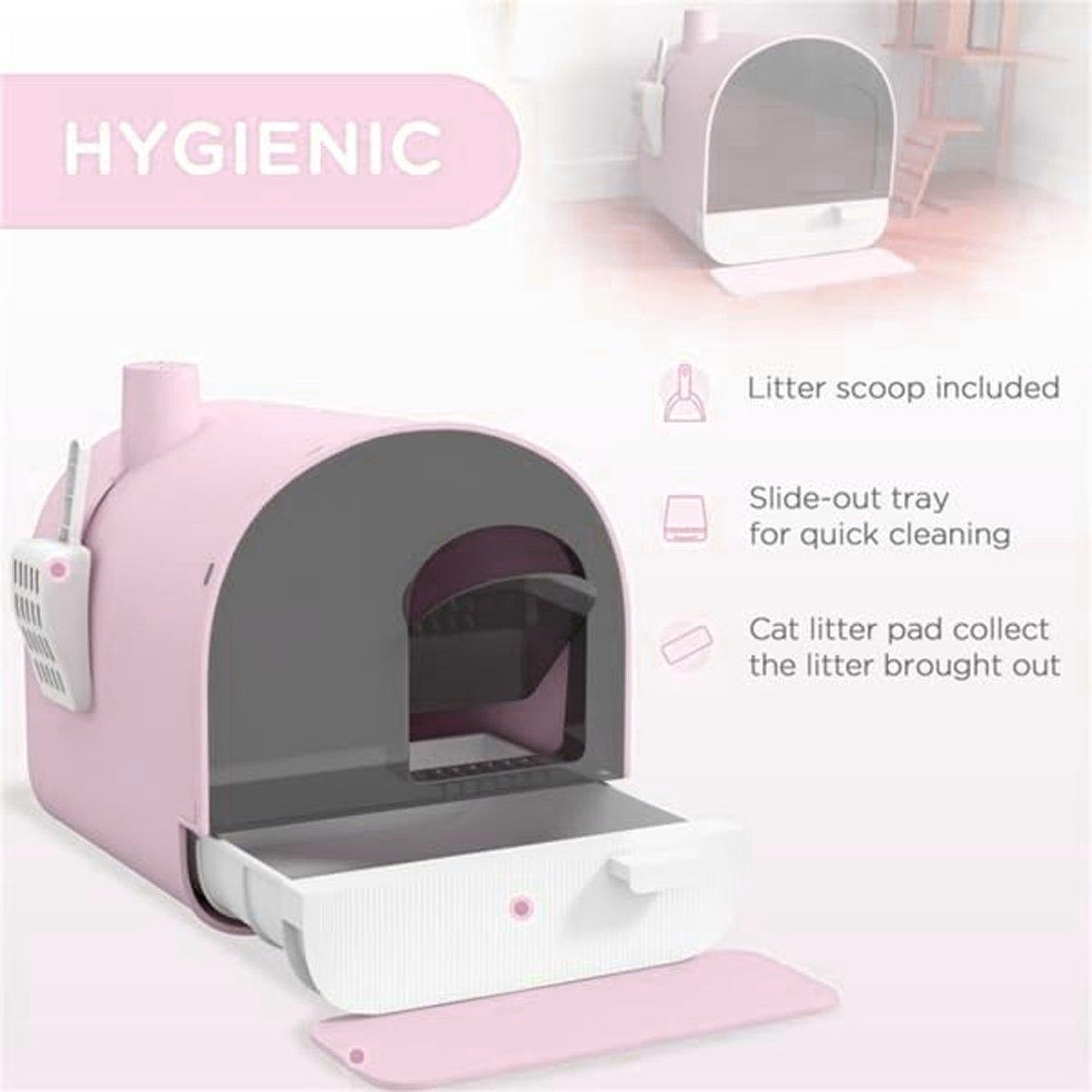 Fully Enclosed Cat Litter Pan Large Litter Box with Drawer Cat Toilet Tray - Green