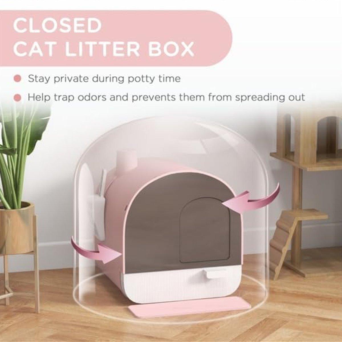 Fully Enclosed Cat Litter Pan Large Litter Box with Drawer Cat Toilet Tray - Green