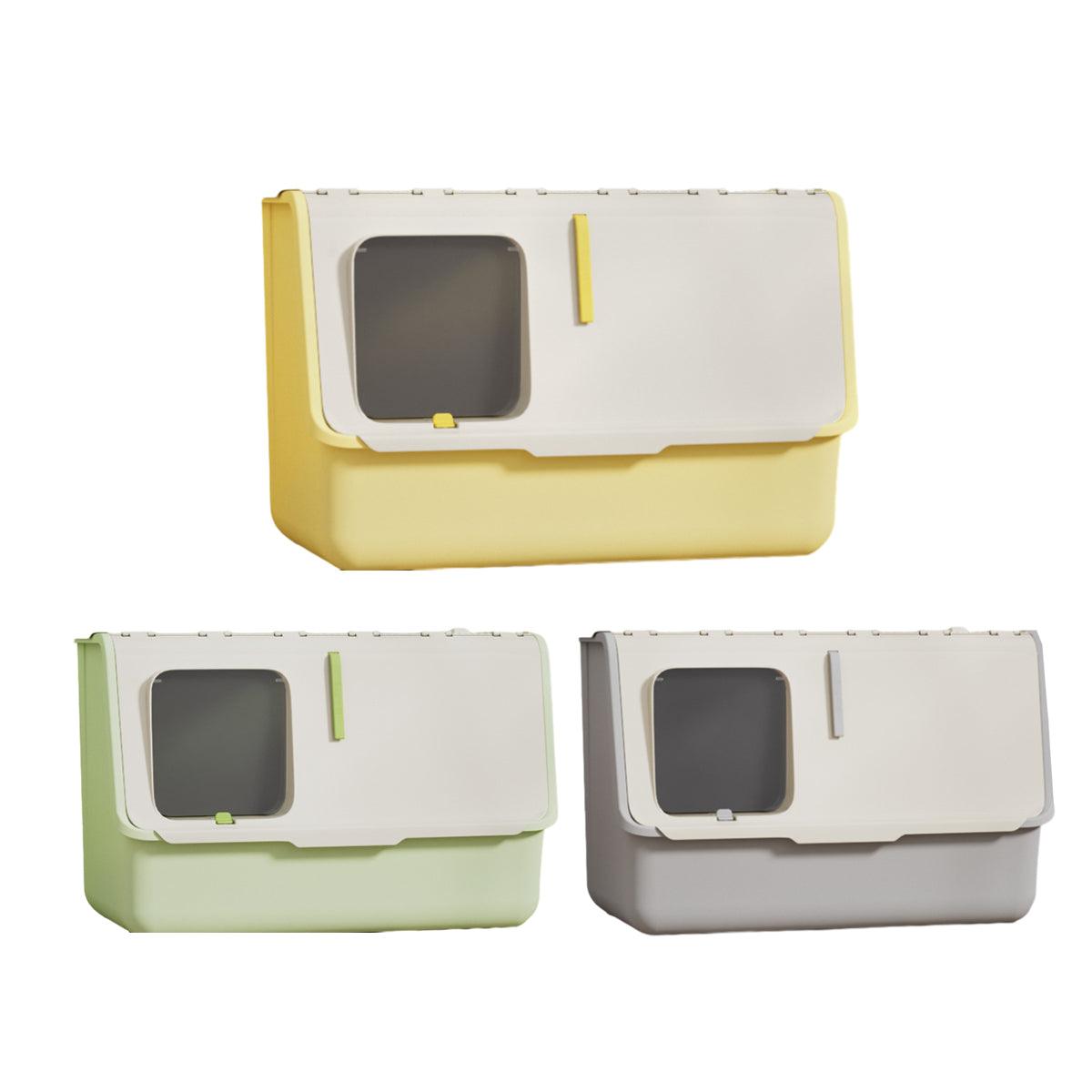 Large Fully Enclosed Cat Litter Box with Lid Odor Control Litter Pan for Cats - Green