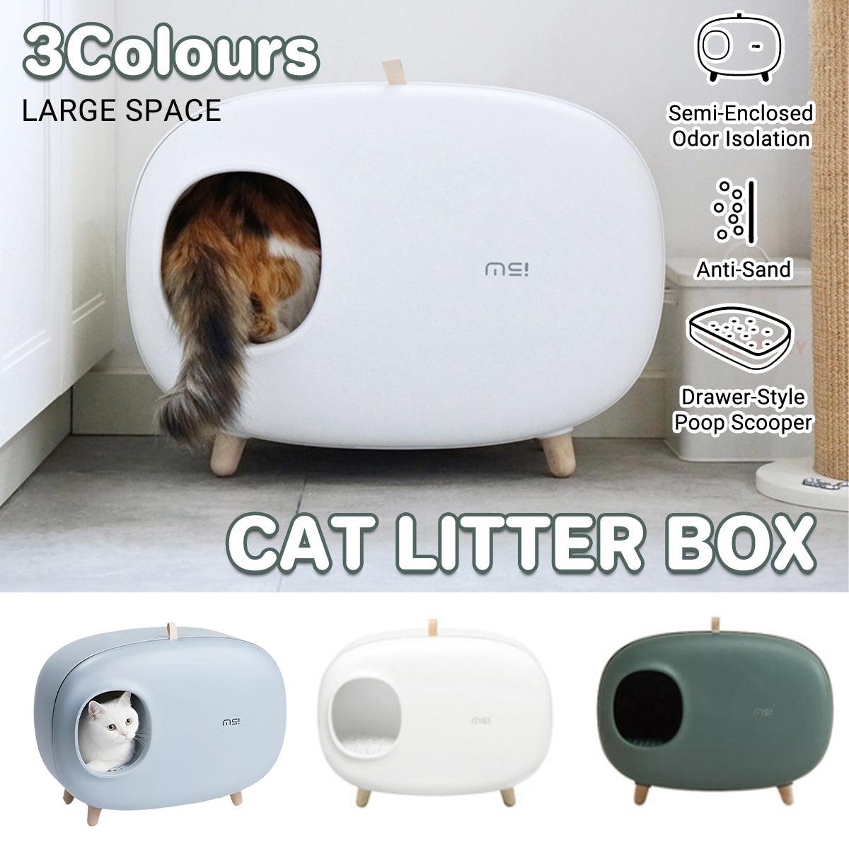 Cat Litter Box Semi-closed Cat Supplies Cat Toilet Drawer Large Cat Litter Box - White