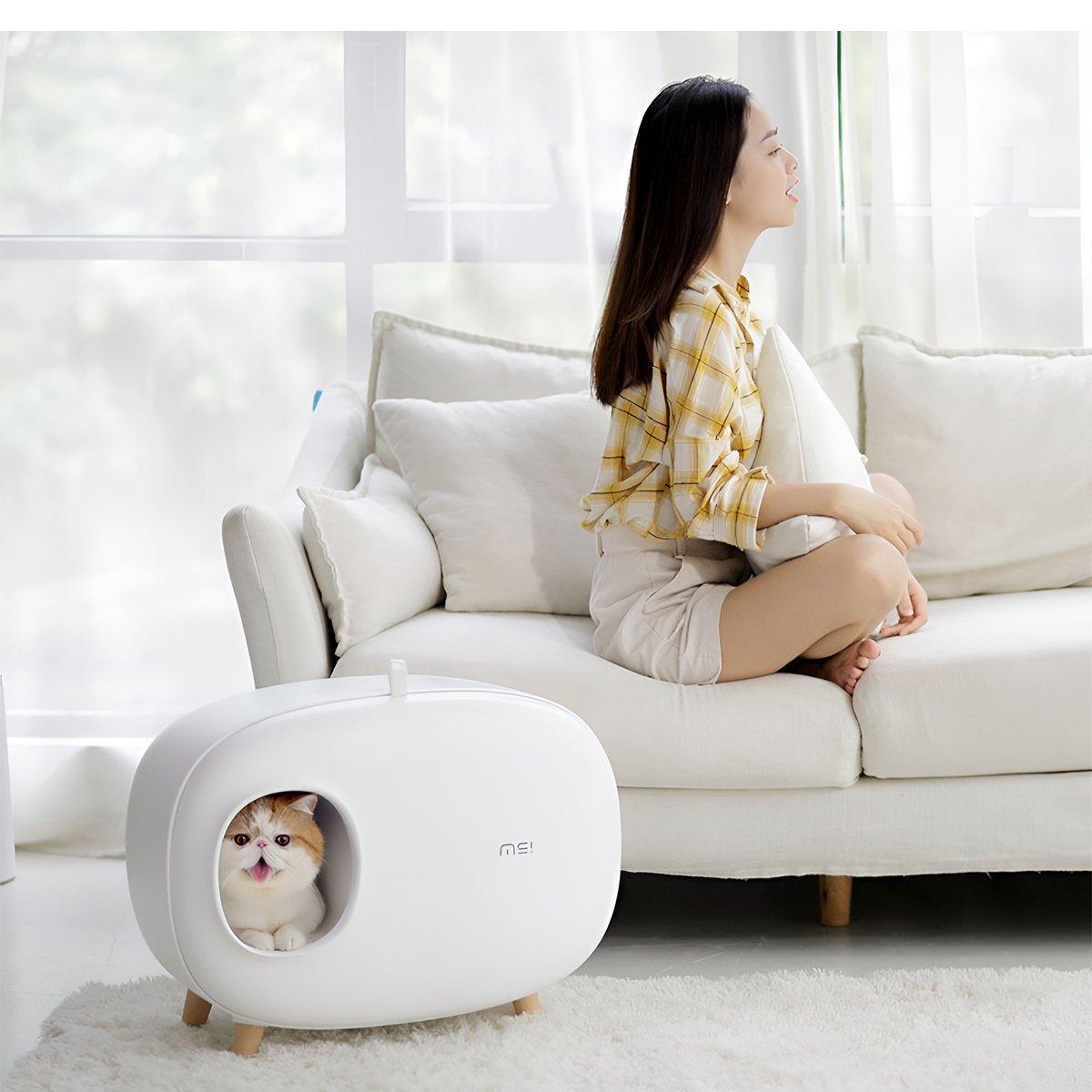 Cat Litter Box Semi-closed Cat Supplies Cat Toilet Drawer Large Cat Litter Box - White