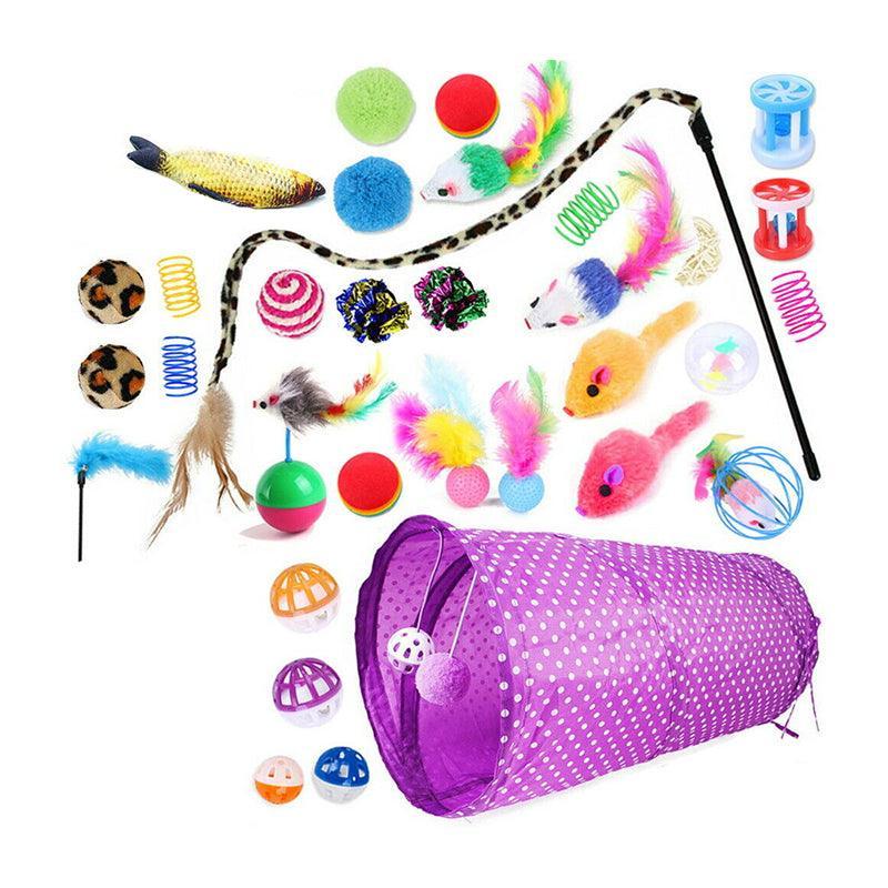33PCS Cat Toy Set with Tunnel Balls Mice and Interactive Teaser Wands
