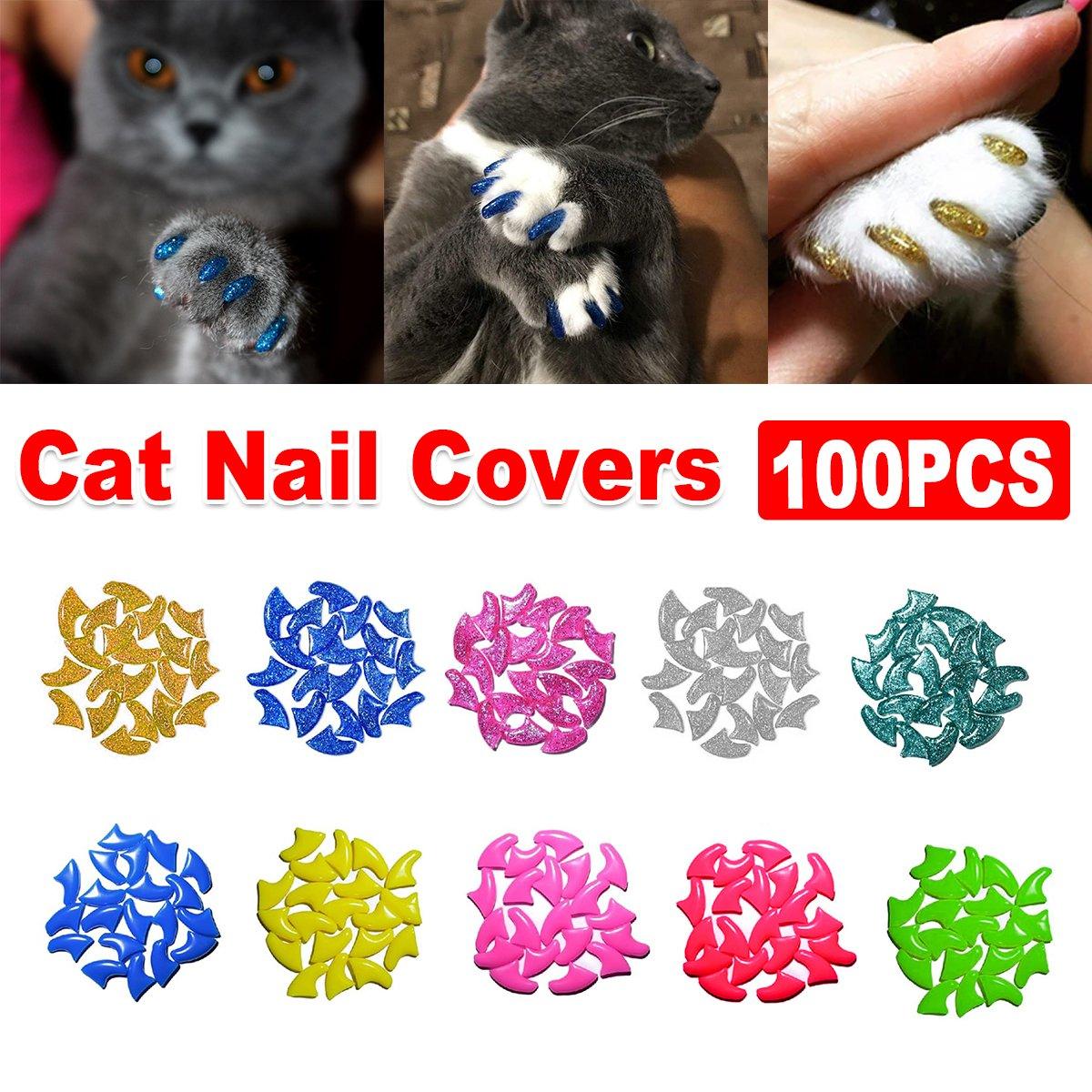 100PCS Anti Scratch Paw Covers for Cats and Kittens Nail Protector Soft Paw - Flat-S