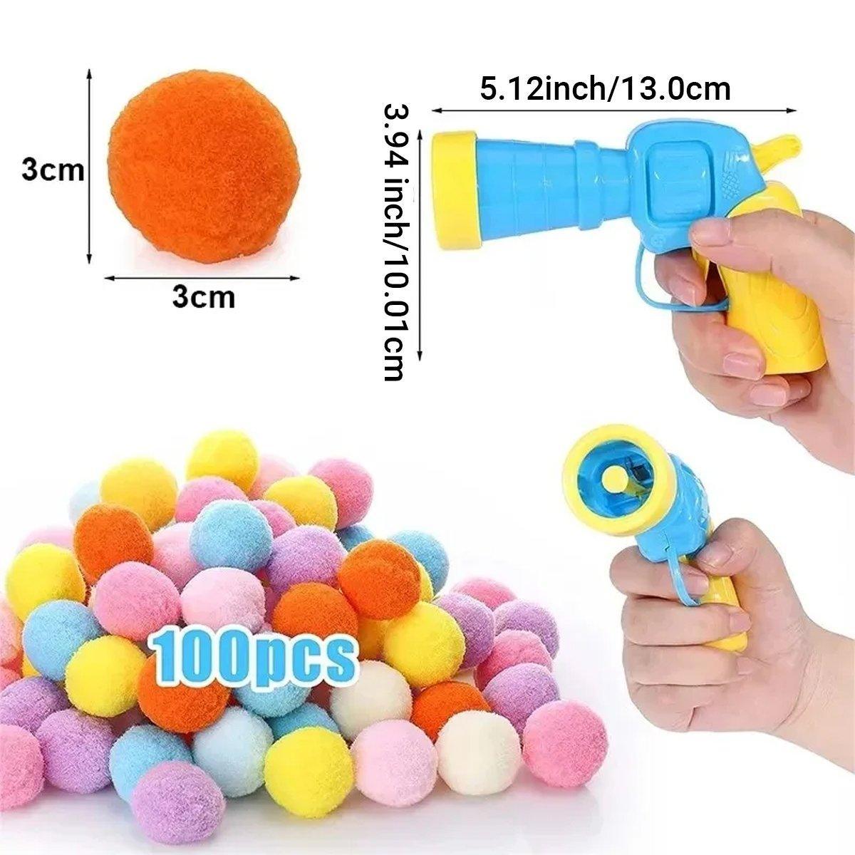 Cat Ball Launcher Interactive Toy with 100pcs Colourful Stretch Plush Pom Pom Ball