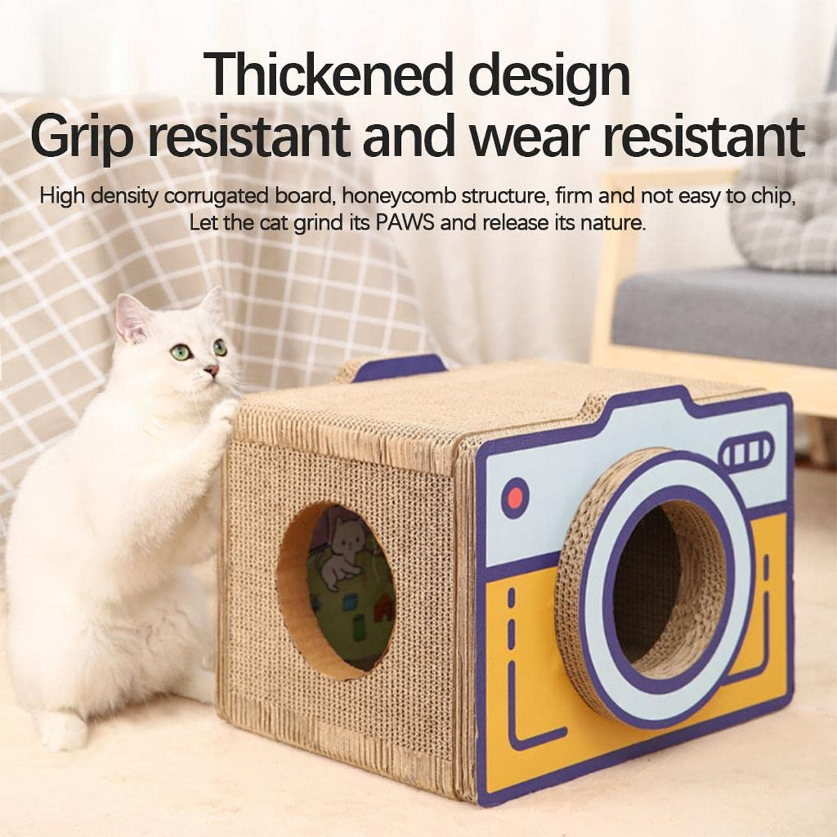 Cat Scratcher Bed Retro Camera Design Corrugated Cardboard Cat Nest Pet House