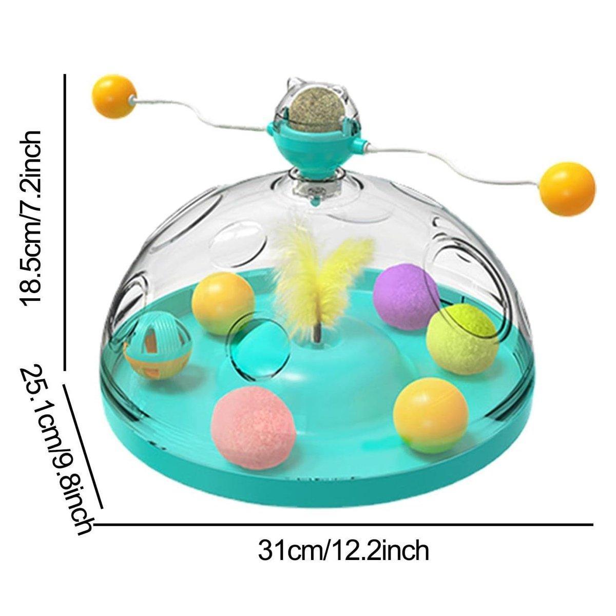 Interactive Windmill Cat Teaser Toy Treasure Box with Stick Fun Play for Pets - Green