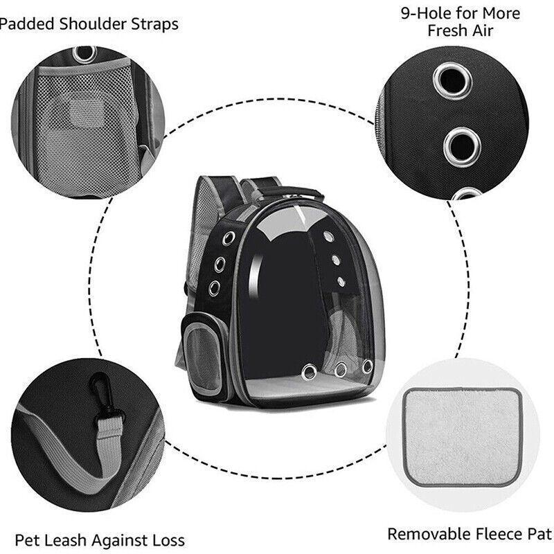 Pet Outdoor Carrier Backpack Cat Dog Puppy Travel Space Capsule Shoulder Bag - Black